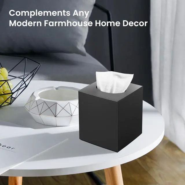 Alt view image 5 of 6 - Tissue Box Cover, Square Modern Facial Acrylic Tissue Holder Napkin Dispenser Accessories for Bathroom Vanity Countertop,Bedroom Dresser,Night Stand,Desk,Office (Black)