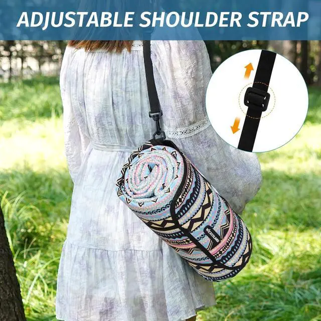 Alt view image 3 of 7 - Picnic Blankets Extra Large Outdoor - Beach Blanket Waterproof Sandproof with Shoulder Strap, Machine Washable, Picnic Mat with Stakes for Grass Concert, Park.BohoGeometry