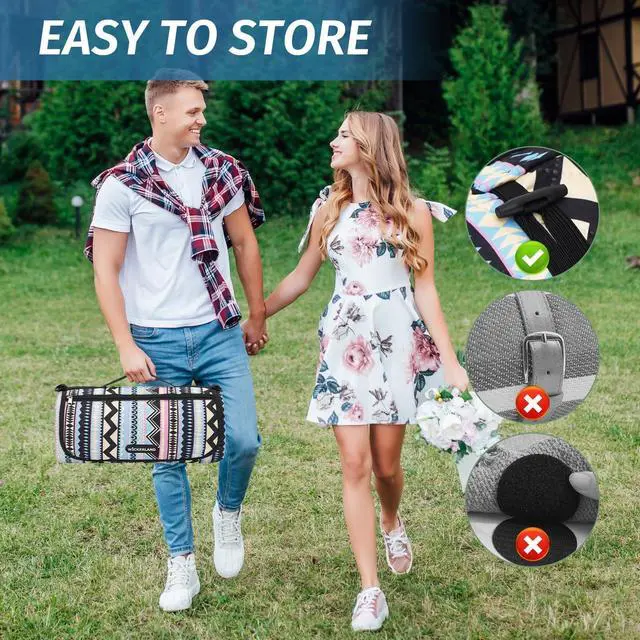 Alt view image 6 of 7 - Picnic Blankets Extra Large Outdoor - Beach Blanket Waterproof Sandproof with Shoulder Strap, Machine Washable, Picnic Mat with Stakes for Grass Concert, Park.BohoGeometry