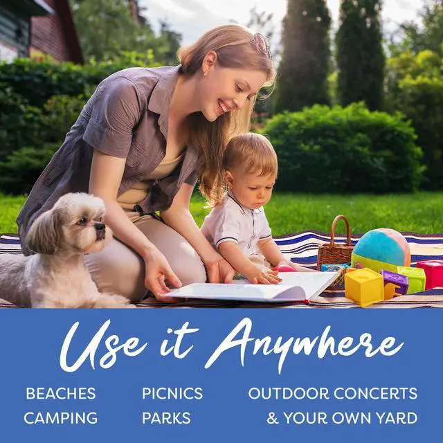 Alt view image 3 of 7 - Extra Large Picnic Blanket 60" x 60" Waterproof Outdoor Mat with Soft Dual-Layer Comfort, Foldable Travel Rug for Beach, Camping, Lawn, Parks & Family Picnics