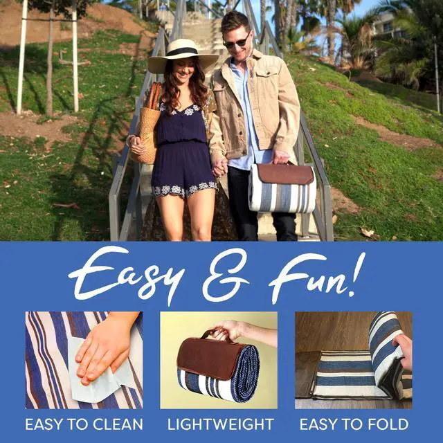 Alt view image 5 of 7 - Extra Large Picnic Blanket 60" x 60" Waterproof Outdoor Mat with Soft Dual-Layer Comfort, Foldable Travel Rug for Beach, Camping, Lawn, Parks & Family Picnics