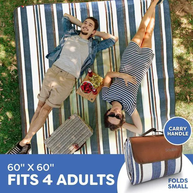 Alt view image 7 of 7 - Extra Large Picnic Blanket 60" x 60" Waterproof Outdoor Mat with Soft Dual-Layer Comfort, Foldable Travel Rug for Beach, Camping, Lawn, Parks & Family Picnics