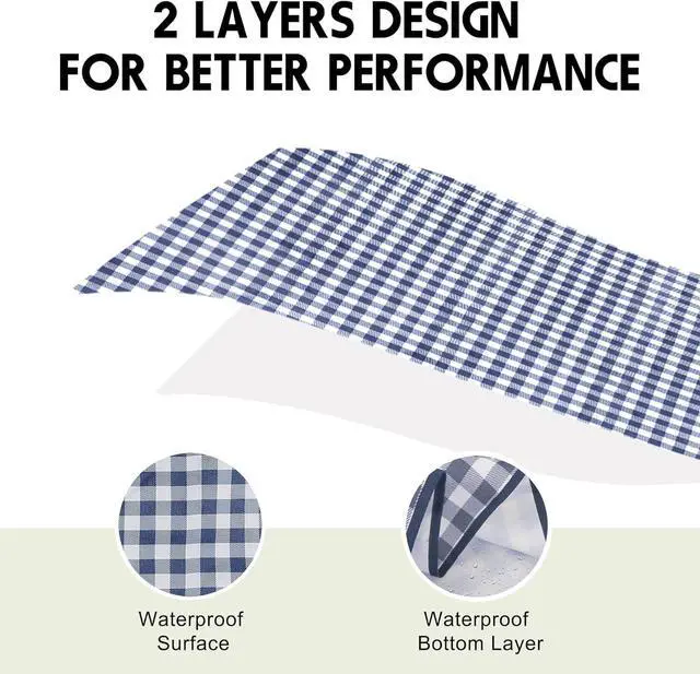 Alt view image 4 of 7 - Outdoor Picnic Blankets Waterproof Foldable Sandproof, Large Gingham Cute Picnic Mat Washable Portable for Park Beach Camping Courtyard (Navy Blue, 60"×80")