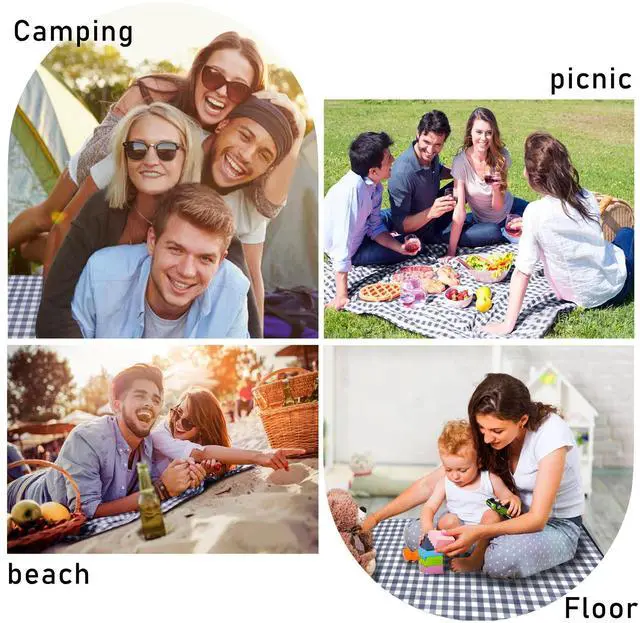 Alt view image 7 of 7 - Outdoor Picnic Blankets Waterproof Foldable Sandproof, Large Gingham Cute Picnic Mat Washable Portable for Park Beach Camping Courtyard (Navy Blue, 60"×80")