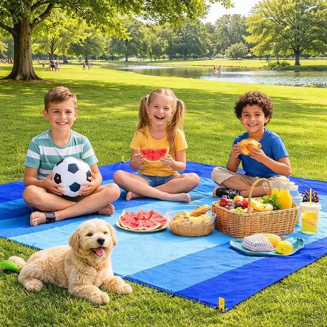 Alt view image 6 of 7 - Beach Blanket Sandproof Waterproof 79" x 55", Portable Picnic Mat Mat, Sand Free Quick Drying Camping Blanket, Lightweight Beach Essentials for Picnic & Travel