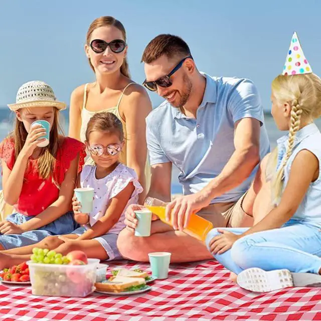 Alt view image 2 of 7 - Large Picnic Blankets,80x60in Beach Blanket Sandproof Beach Mat for 3-5 Adults Waterproof Quick Drying Outdoor Picnic Mat for Travel Camping Hiking(Red Plaids)