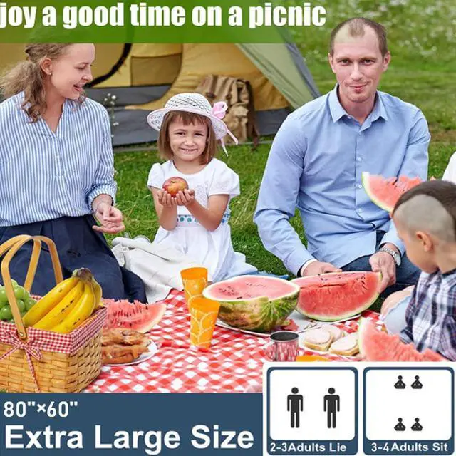 Alt view image 3 of 7 - Large Picnic Blankets,80x60in Beach Blanket Sandproof Beach Mat for 3-5 Adults Waterproof Quick Drying Outdoor Picnic Mat for Travel Camping Hiking(Red Plaids)