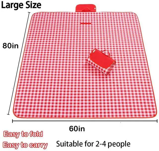 Alt view image 5 of 7 - Large Picnic Blankets,80x60in Beach Blanket Sandproof Beach Mat for 3-5 Adults Waterproof Quick Drying Outdoor Picnic Mat for Travel Camping Hiking(Red Plaids)
