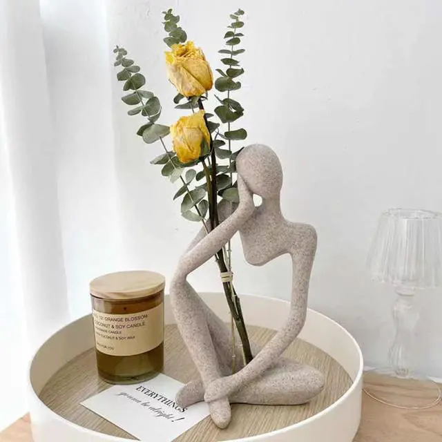Main image of Thinker Statues And Sculptures, Sandstone Resin Thinker Statue Ornaments, Abstract Style Sculptures, Housewarming Gifts, Housewarming Decorations, Living Room Dining Desk Decorations (Right, Small)