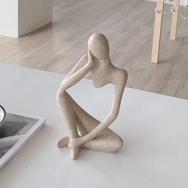 Alt view image 3 of 7 - Thinker Statues And Sculptures, Sandstone Resin Thinker Statue Ornaments, Abstract Style Sculptures, Housewarming Gifts, Housewarming Decorations, Living Room Dining Desk Decorations (Right, Small)