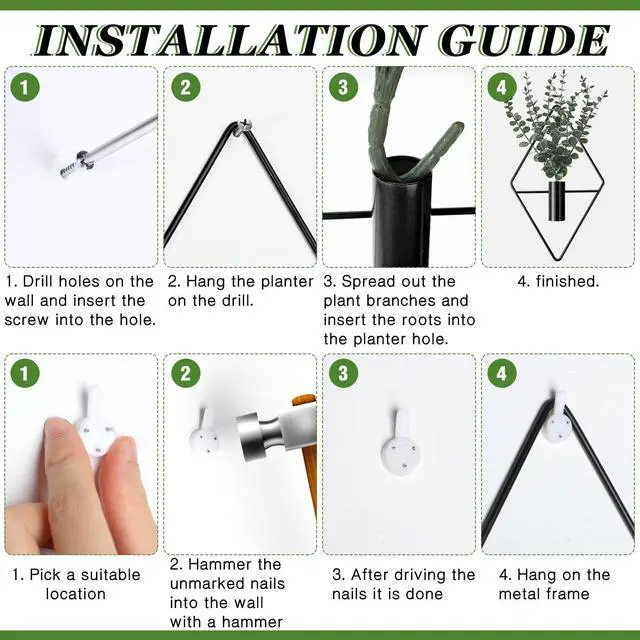 Alt view image 3 of 7 - 4 Pcs Hanging Planters with Artificial Eucalyptus Metal Hanging Vase Indoor Plants Holder Modern Geometric Boho Bathroom Wall Decor for Living Room Home Office(Black)