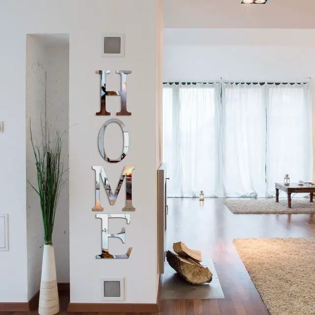 Main image of 3D Home Wall Decor Letter Sign Acrylic Mirror Wall Decor Stickers Family Farmhouse Decals for Home Room Bedroom Mirror Decoration 47x 11.8 Inch(Silver)