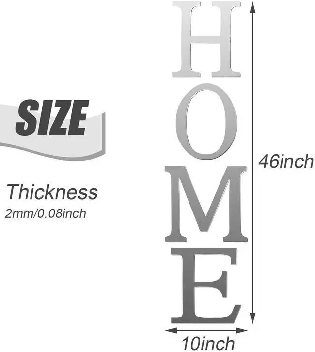 Alt view image 2 of 6 - 3D Home Wall Decor Letter Sign Acrylic Mirror Wall Decor Stickers Family Farmhouse Decals for Home Room Bedroom Mirror Decoration 47x 11.8 Inch(Silver)
