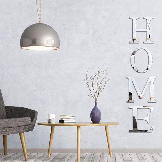 Alt view image 5 of 6 - 3D Home Wall Decor Letter Sign Acrylic Mirror Wall Decor Stickers Family Farmhouse Decals for Home Room Bedroom Mirror Decoration 47x 11.8 Inch(Silver)