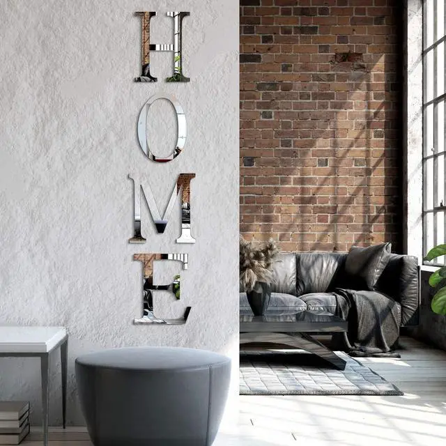 Alt view image 6 of 6 - 3D Home Wall Decor Letter Sign Acrylic Mirror Wall Decor Stickers Family Farmhouse Decals for Home Room Bedroom Mirror Decoration 47x 11.8 Inch(Silver)