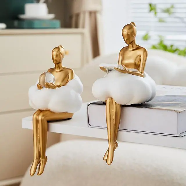 Main image of Gold Home Decor Women Thinker Statue, Modern Bookshelf Figurines Accent Decorations for Living Room, Resin Abstract Art Collectible for Office Bedroom Table Desk
