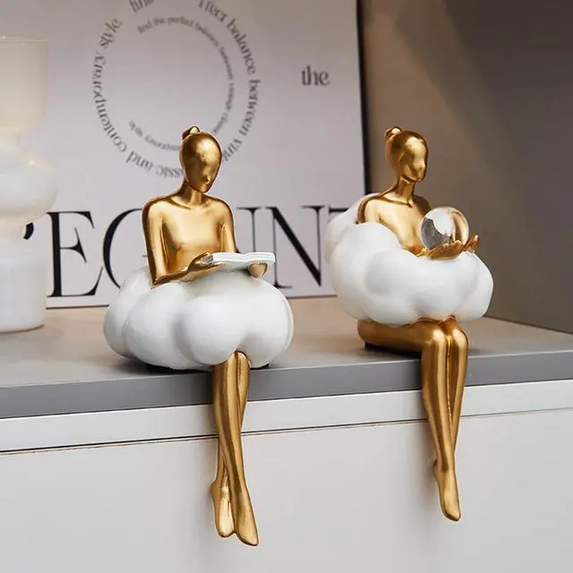Alt view image 3 of 7 - Gold Home Decor Women Thinker Statue, Modern Bookshelf Figurines Accent Decorations for Living Room, Resin Abstract Art Collectible for Office Bedroom Table Desk
