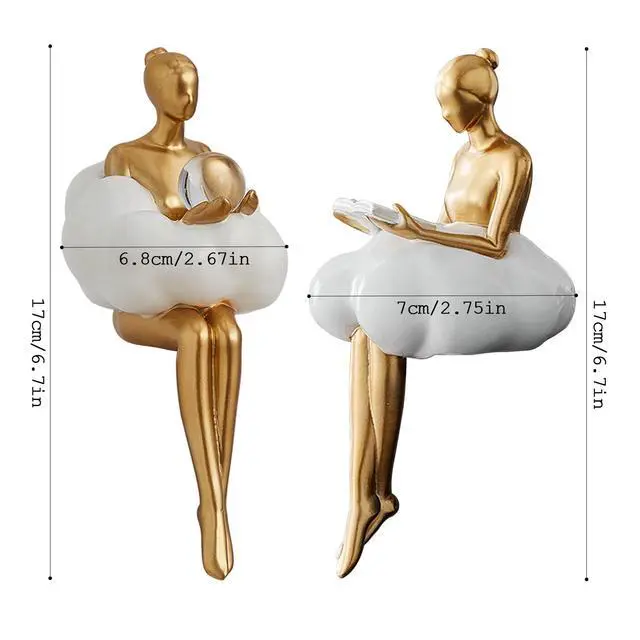 Alt view image 4 of 7 - Gold Home Decor Women Thinker Statue, Modern Bookshelf Figurines Accent Decorations for Living Room, Resin Abstract Art Collectible for Office Bedroom Table Desk