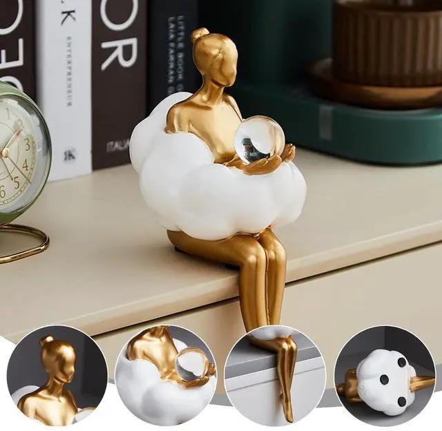 Alt view image 5 of 7 - Gold Home Decor Women Thinker Statue, Modern Bookshelf Figurines Accent Decorations for Living Room, Resin Abstract Art Collectible for Office Bedroom Table Desk
