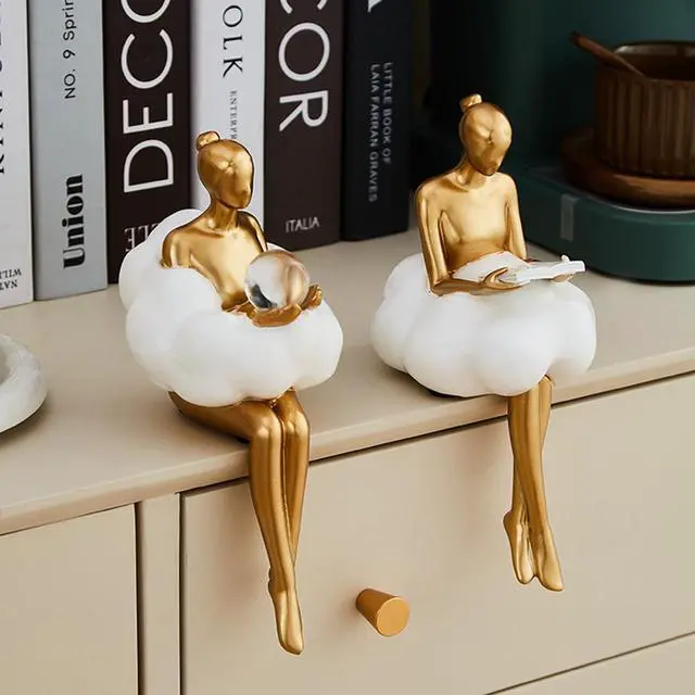 Alt view image 6 of 7 - Gold Home Decor Women Thinker Statue, Modern Bookshelf Figurines Accent Decorations for Living Room, Resin Abstract Art Collectible for Office Bedroom Table Desk