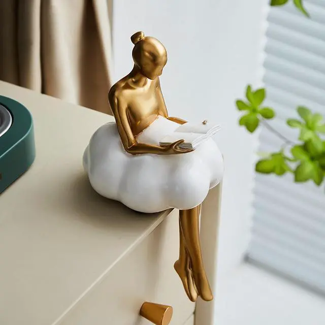 Alt view image 7 of 7 - Gold Home Decor Women Thinker Statue, Modern Bookshelf Figurines Accent Decorations for Living Room, Resin Abstract Art Collectible for Office Bedroom Table Desk