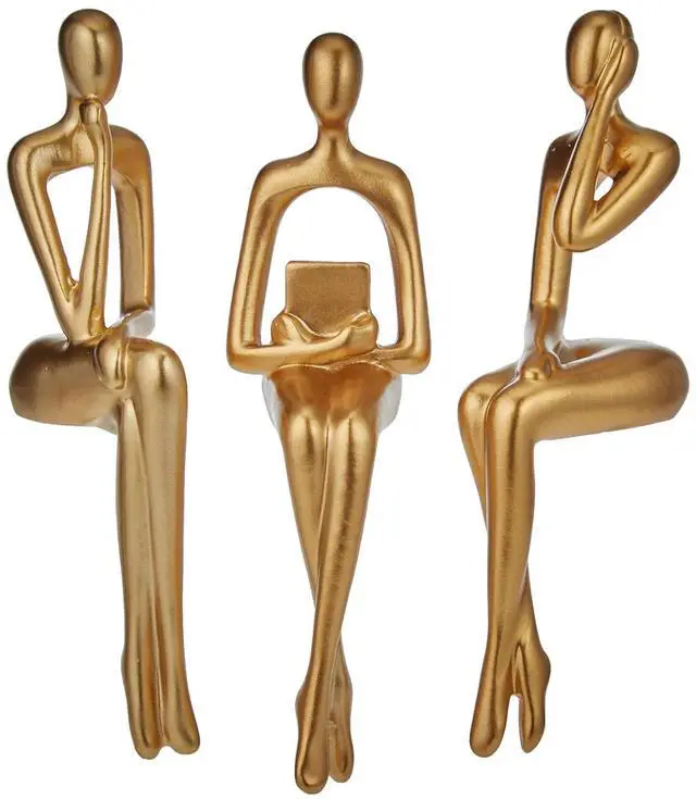 Main image of Gold Statue Home Decor - Modern Bookshelf & Desk Decor - 3 Piece Set