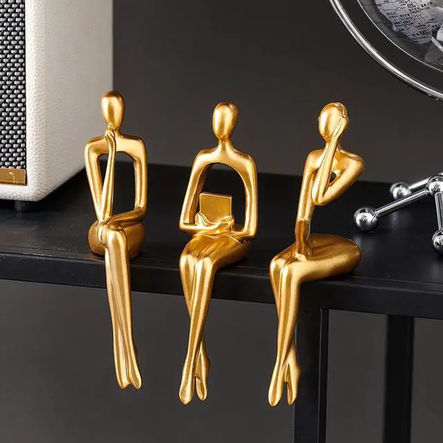 Alt view image 2 of 7 - Gold Statue Home Decor - Modern Bookshelf & Desk Decor - 3 Piece Set