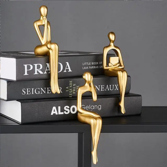 Alt view image 5 of 7 - Gold Statue Home Decor - Modern Bookshelf & Desk Decor - 3 Piece Set