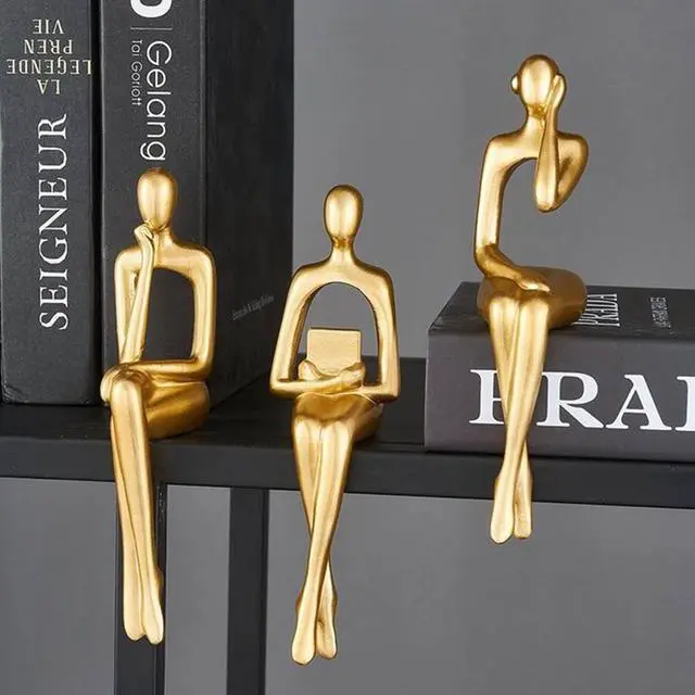 Alt view image 6 of 7 - Gold Statue Home Decor - Modern Bookshelf & Desk Decor - 3 Piece Set