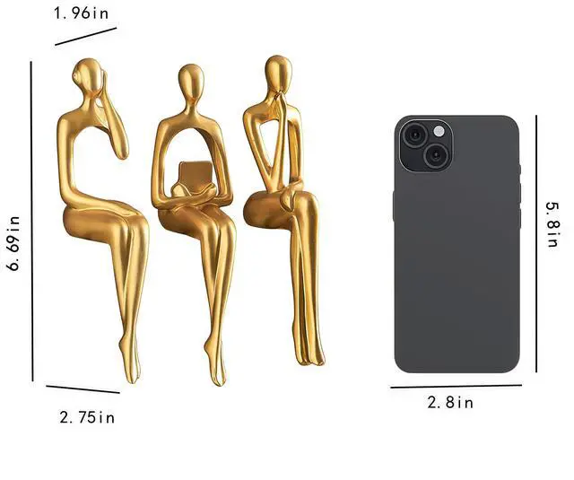 Alt view image 3 of 7 - Gold Statue Home Decor - Modern Bookshelf & Desk Decor - 3 Piece Set