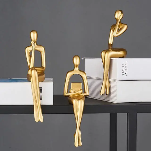 Alt view image 7 of 7 - Gold Statue Home Decor - Modern Bookshelf & Desk Decor - 3 Piece Set