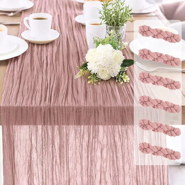 Main image of 6-Pack Dusty Pink Cheesecloth Table Runners 10FT (35x120 Inch) Boho Rustic Gauze Fabric Cheese Cloth Table Runner for Weddings, Baby Showers, Bridal Shower, Farmhouse & Birthday Party Decor