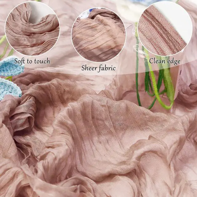 Alt view image 4 of 5 - 6-Pack Dusty Pink Cheesecloth Table Runners 10FT (35x120 Inch) Boho Rustic Gauze Fabric Cheese Cloth Table Runner for Weddings, Baby Showers, Bridal Shower, Farmhouse & Birthday Party Decor