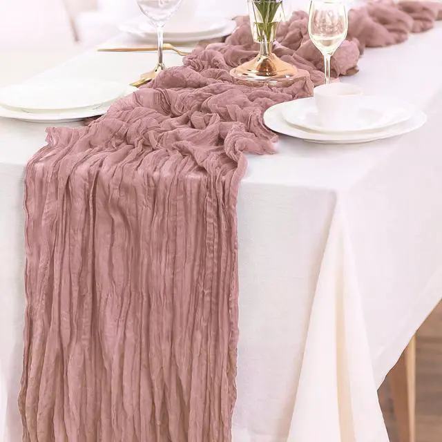 Alt view image 3 of 5 - 6-Pack Dusty Pink Cheesecloth Table Runners 10FT (35x120 Inch) Boho Rustic Gauze Fabric Cheese Cloth Table Runner for Weddings, Baby Showers, Bridal Shower, Farmhouse & Birthday Party Decor