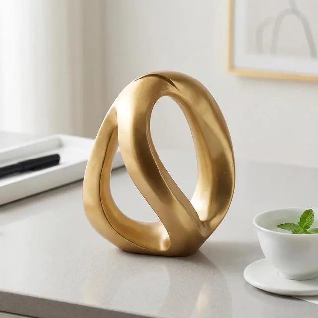 Main image of Abstract Gold Knot Sculpture, Modern Geometric Infinity Loop Tabletop Decor for Coffee Table, Bookshelf & Shelves, Luxury Home Accents (Loop - Gold)