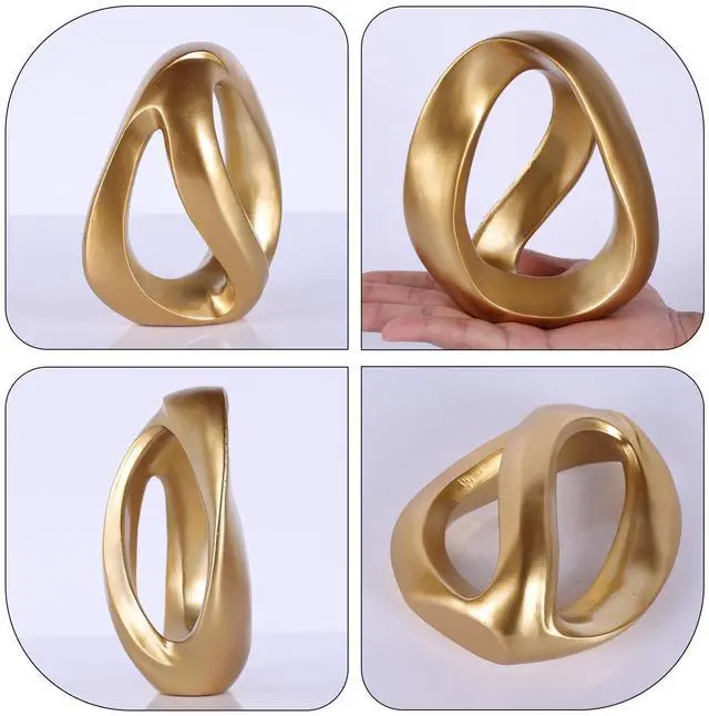 Alt view image 5 of 7 - Abstract Gold Knot Sculpture, Modern Geometric Infinity Loop Tabletop Decor for Coffee Table, Bookshelf & Shelves, Luxury Home Accents (Loop - Gold)