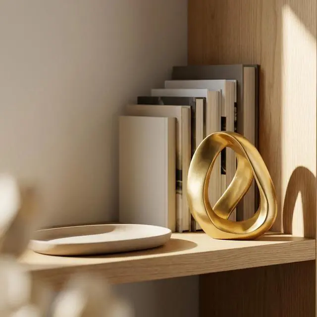 Alt view image 6 of 7 - Abstract Gold Knot Sculpture, Modern Geometric Infinity Loop Tabletop Decor for Coffee Table, Bookshelf & Shelves, Luxury Home Accents (Loop - Gold)