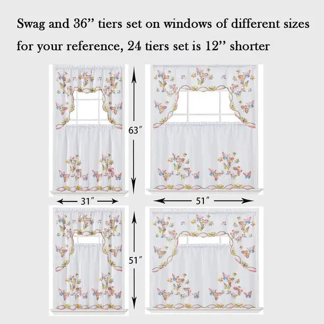 Alt view image 2 of 6 - 3pcs Kitchen Curtain/Cafe Curtain Set, Air-Brushed by Hand of Flying Butterfly Design (Swag & 36" Tiers Set)