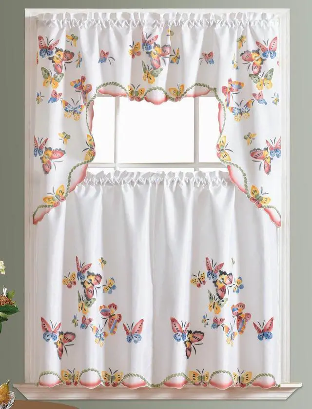 Alt view image 3 of 6 - 3pcs Kitchen Curtain/Cafe Curtain Set, Air-Brushed by Hand of Flying Butterfly Design (Swag & 36" Tiers Set)