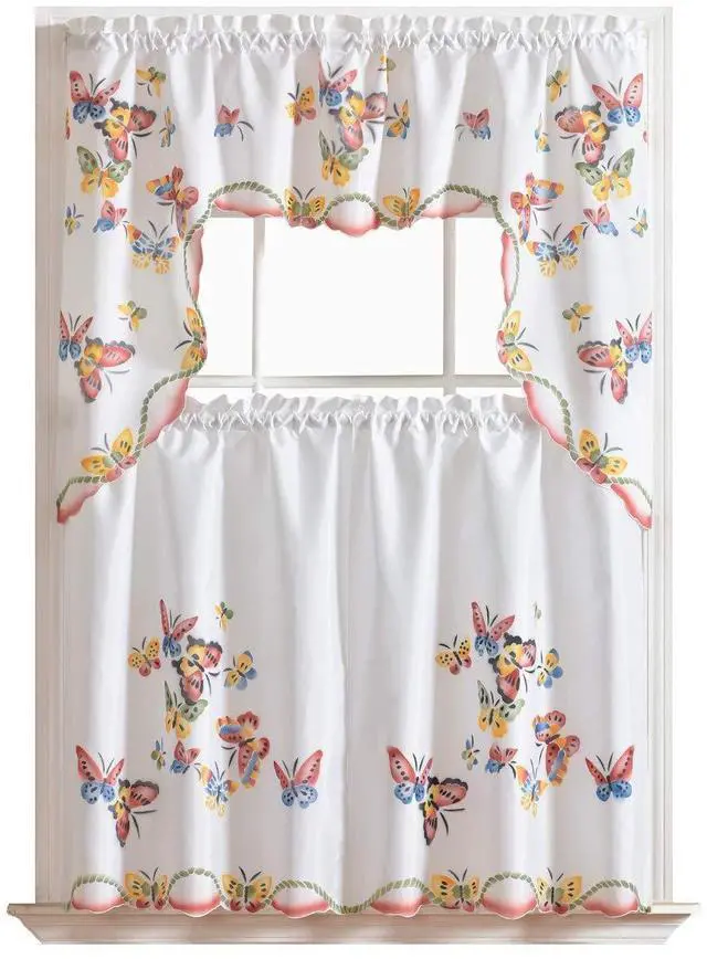 Main image of 3pcs Kitchen Curtain/Cafe Curtain Set, Air-Brushed by Hand of Flying Butterfly Design (Swag & 36" Tiers Set)