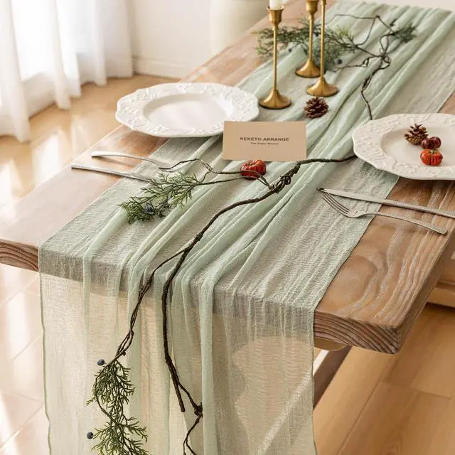 Main image of Sage Green Table Runner Cheesecloth 120 Inch 10 FT Rustic Boho Cheese Cloth Table Runner for Wedding Baby Shower Bridal Shower Sheer Gauze Centerpiece Spring Summer Home Decorations