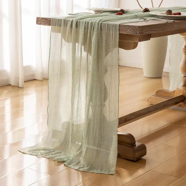 Alt view image 3 of 7 - Sage Green Table Runner Cheesecloth 120 Inch 10 FT Rustic Boho Cheese Cloth Table Runner for Wedding Baby Shower Bridal Shower Sheer Gauze Centerpiece Spring Summer Home Decorations
