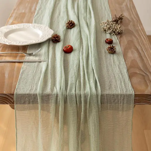 Alt view image 4 of 7 - Sage Green Table Runner Cheesecloth 120 Inch 10 FT Rustic Boho Cheese Cloth Table Runner for Wedding Baby Shower Bridal Shower Sheer Gauze Centerpiece Spring Summer Home Decorations