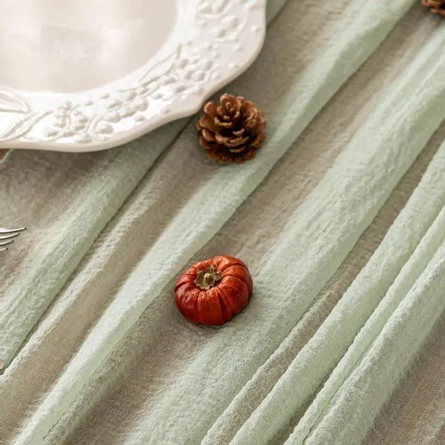 Alt view image 2 of 7 - Sage Green Table Runner Cheesecloth 120 Inch 10 FT Rustic Boho Cheese Cloth Table Runner for Wedding Baby Shower Bridal Shower Sheer Gauze Centerpiece Spring Summer Home Decorations