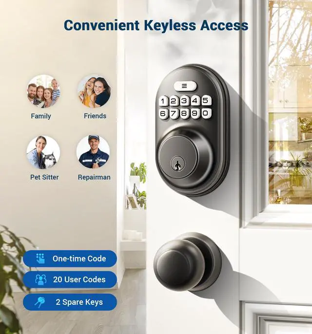 Alt view image 2 of 7 - Keyless Entry Door Lock, Electronic Keypad Deadbolt, Keyed Entry, Auto Lock, Anti-Peeking Password, Back Lit & Easy Installation Design, Matte Black