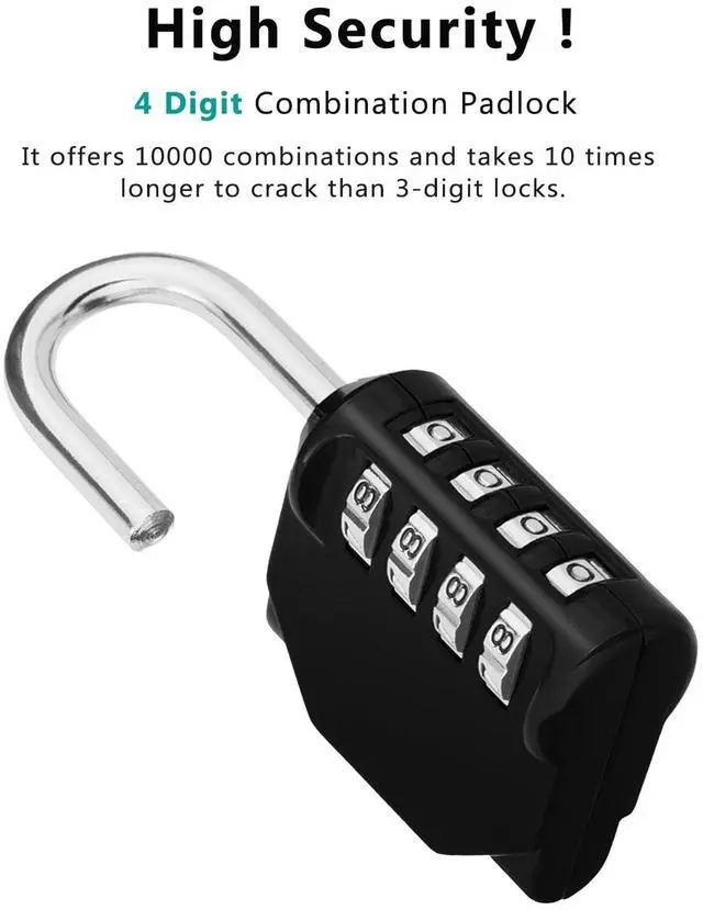 Alt view image 2 of 7 - Padlock, Combination Lock 4 Digits, Outdoor Padlock Weatherproof for Gym Locker, Garden Fence Gate (Black)