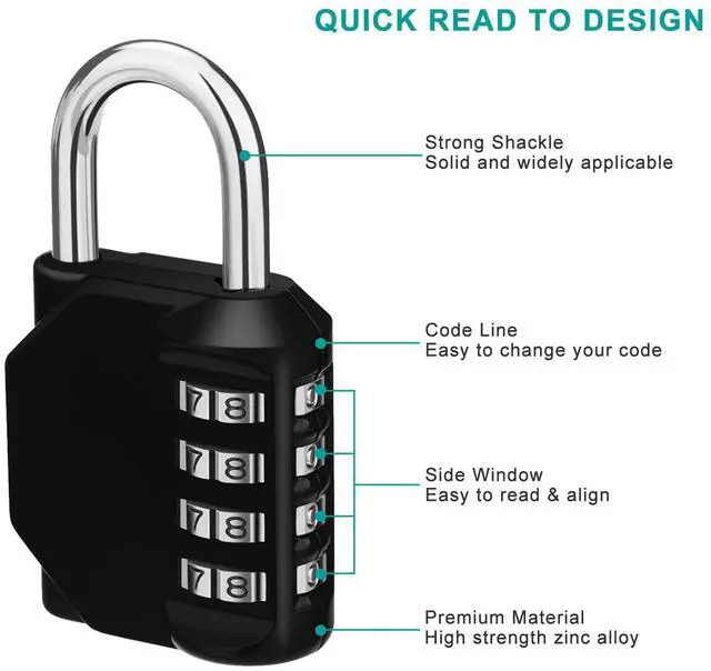 Alt view image 3 of 7 - Padlock, Combination Lock 4 Digits, Outdoor Padlock Weatherproof for Gym Locker, Garden Fence Gate (Black)