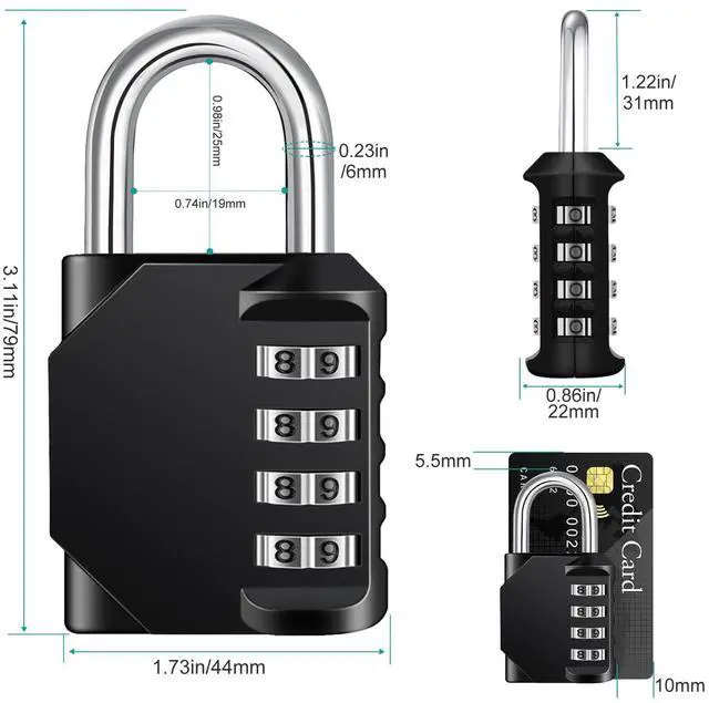 Alt view image 4 of 7 - Padlock, Combination Lock 4 Digits, Outdoor Padlock Weatherproof for Gym Locker, Garden Fence Gate (Black)