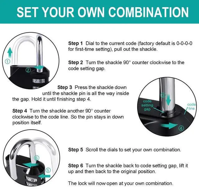 Alt view image 6 of 7 - Padlock, Combination Lock 4 Digits, Outdoor Padlock Weatherproof for Gym Locker, Garden Fence Gate (Black)