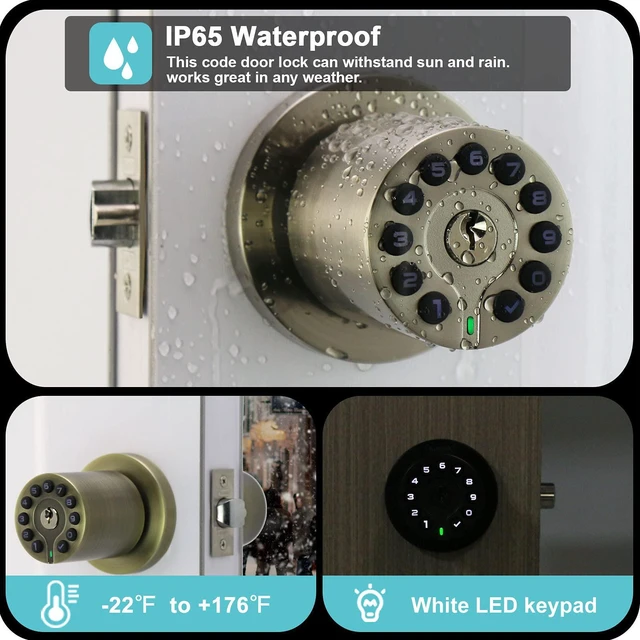Alt view image 4 of 6 - IU-20 Code Door Lock, Electronic Door Knob with Keypad and Key, Auto Lock, Waterproof, Passage Function, Long Battery Life,50 Codes, Easy to use and Install for Office/Warehouse/Bedroom/Garage